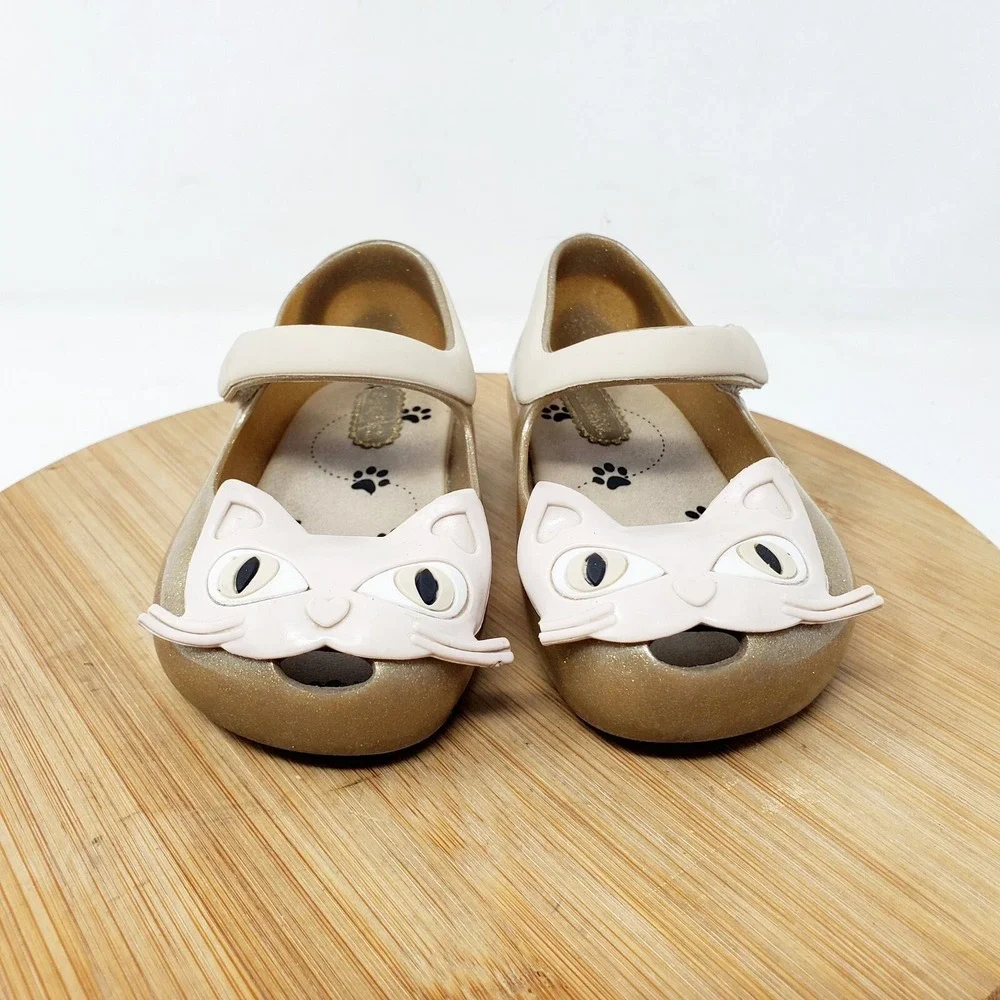Mini Melissa Shoes Kids 7‎ Cat Gold Glitter Sparkle Kitty Mary Jane Ultragirl